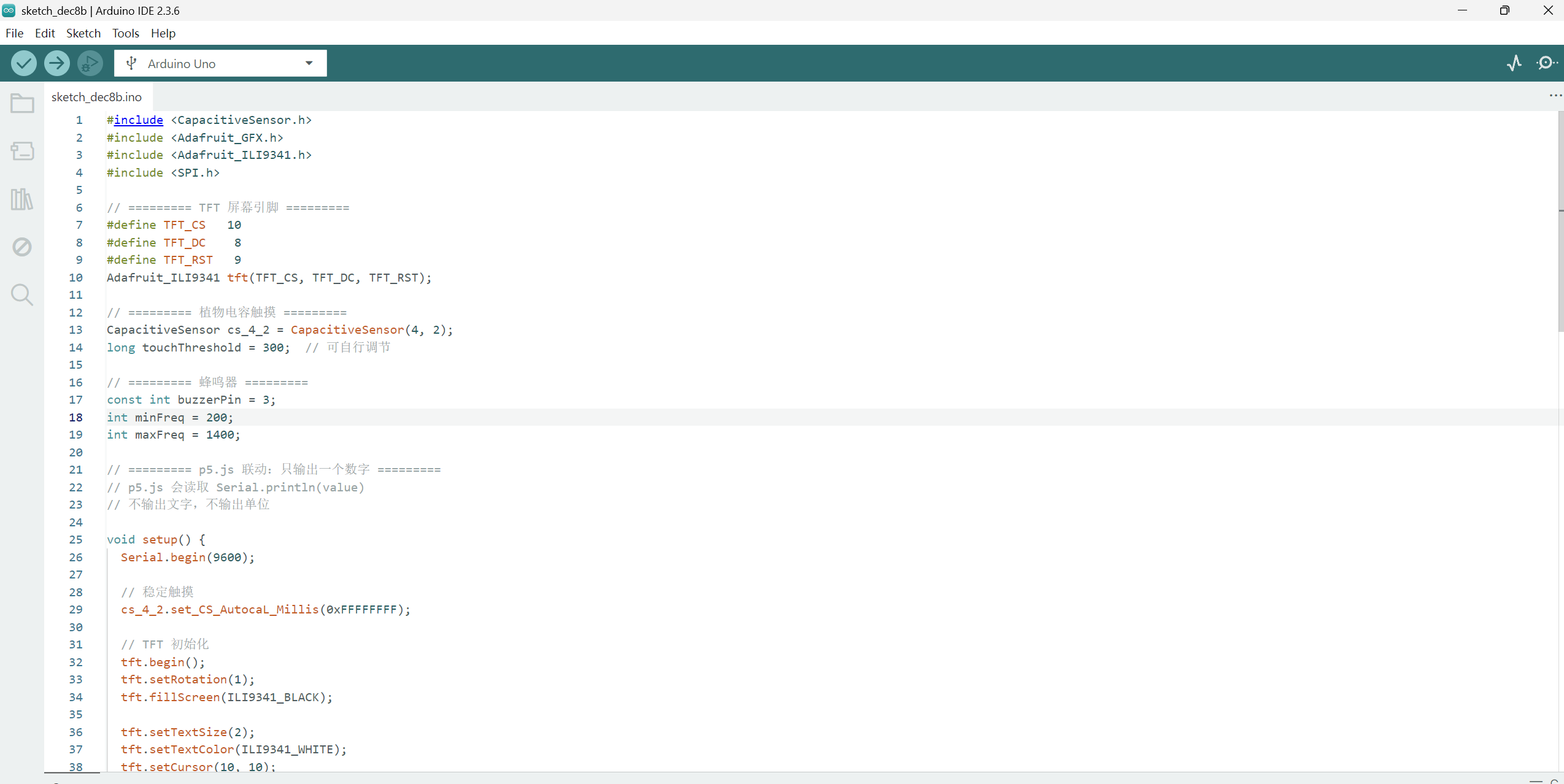 I used this code to implement a multimodal interactive system based on plant capacitive touch.