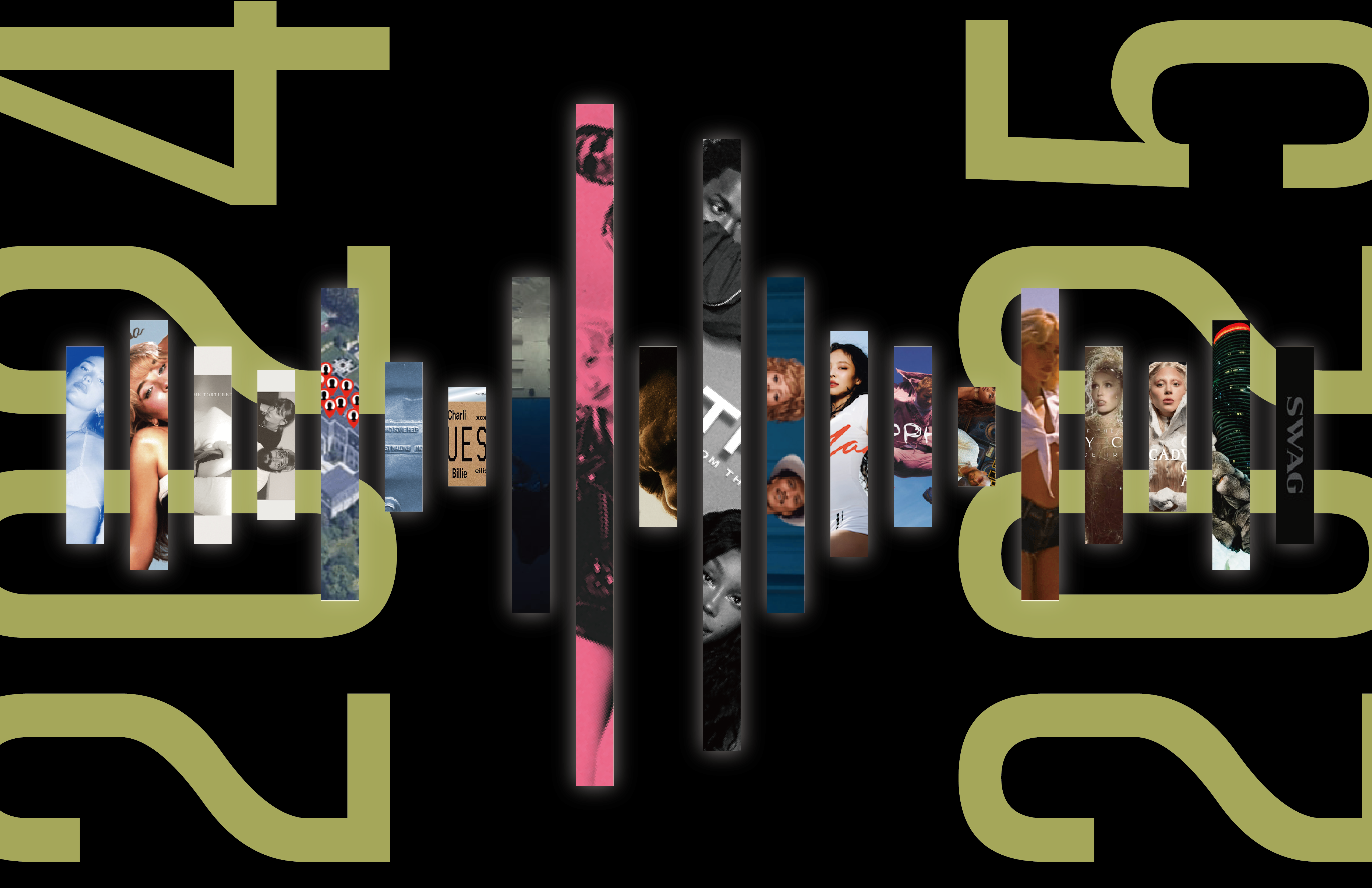 This is the poster presentation of the dataset of the Top 100 Hit Songs by selecting 20 symbolic songs as sound wave bars. The longer bars mean the longer duration and views of this song.